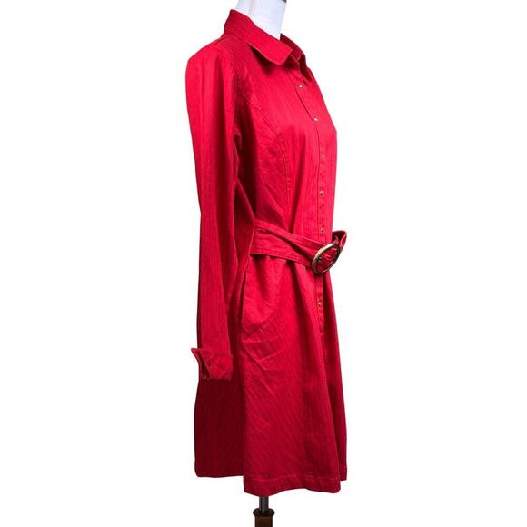 DG2 red denim pinstripe shirtdress, NWT, Americana, western, utility, bold - Picture 2 of 9